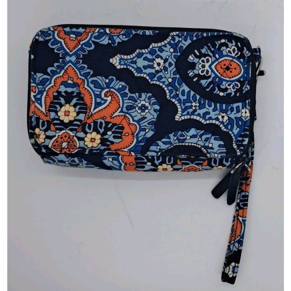 Vera Bradley Smartphone Wristlet Wallet Billfold (Marrakesh) Blue Orange Paisley - Picture 3 of 7
